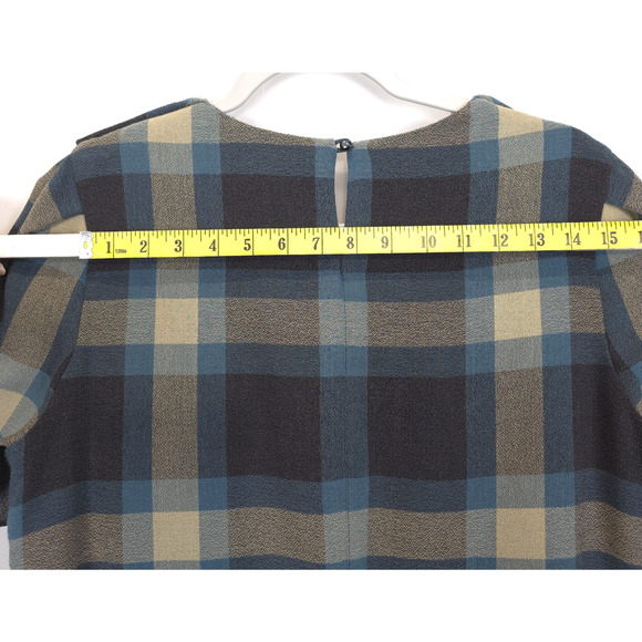 Nine West Shift Dress Plaid Gray Teal Belted Pedal Sleeves Women 14 Academia - Picture 9 of 15